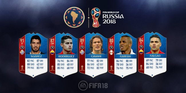 از ریتینگ 30 بازیکن برتر تیم های شیلی,اروگوئه و کلمبیا برای مد World Cup 2018 بازی FIFA 18 رونمایی شد